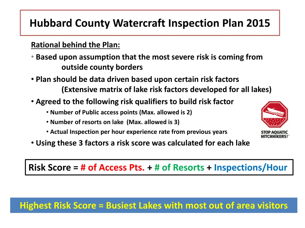 hubbard county watercraft inspection plan 2015