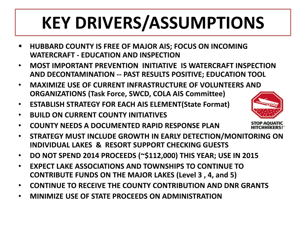 key drivers assumptions