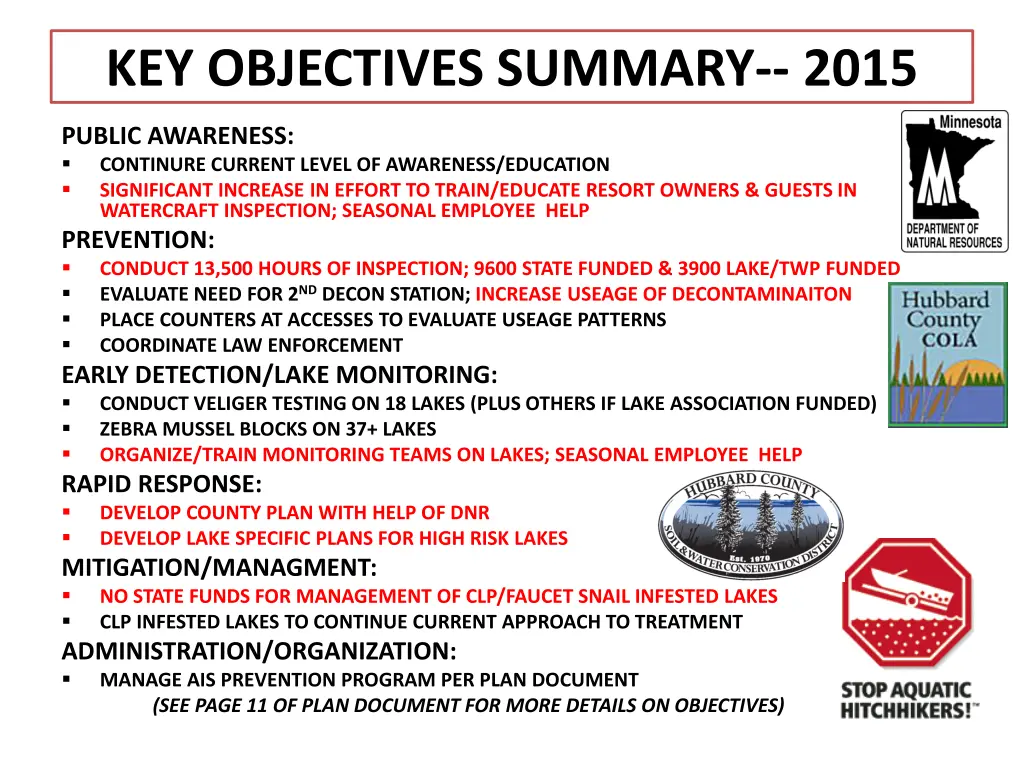 key objectives summary 2015