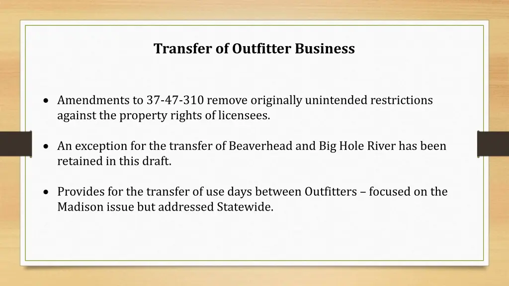 transfer of outfitter business