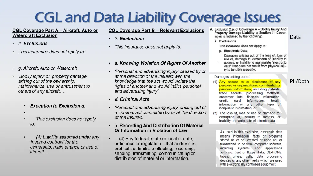 cgl and data liability coverage issues