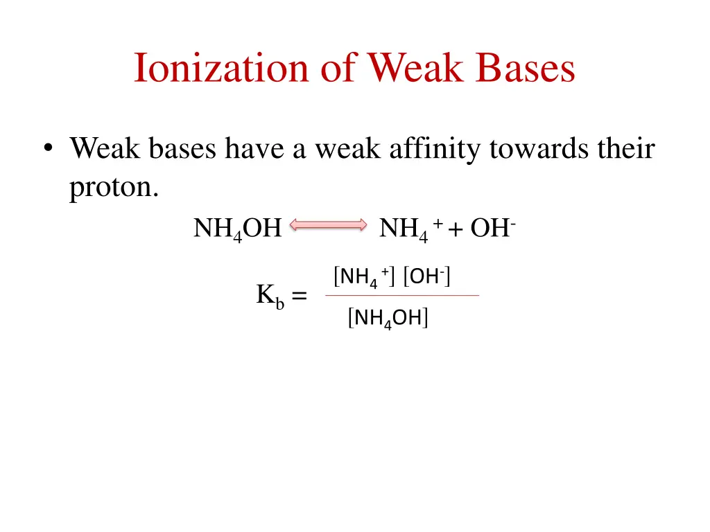 ionization of weak bases