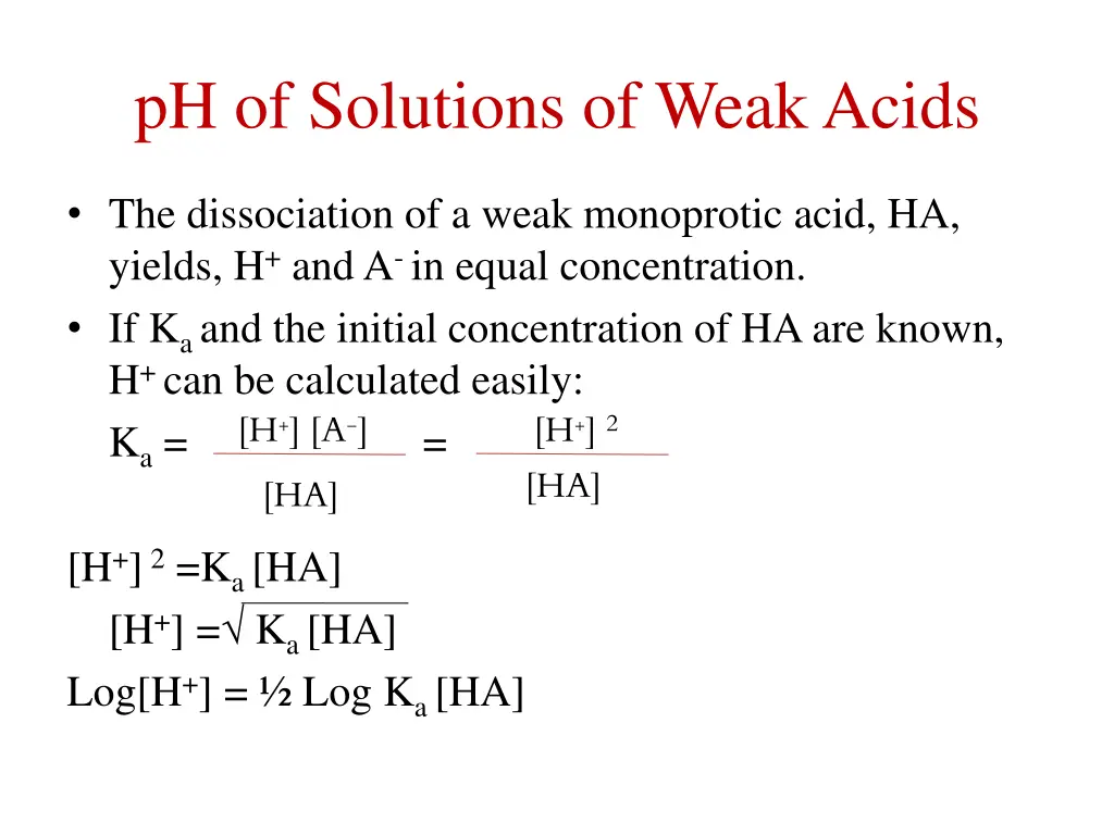 ph of solutions of weak acids