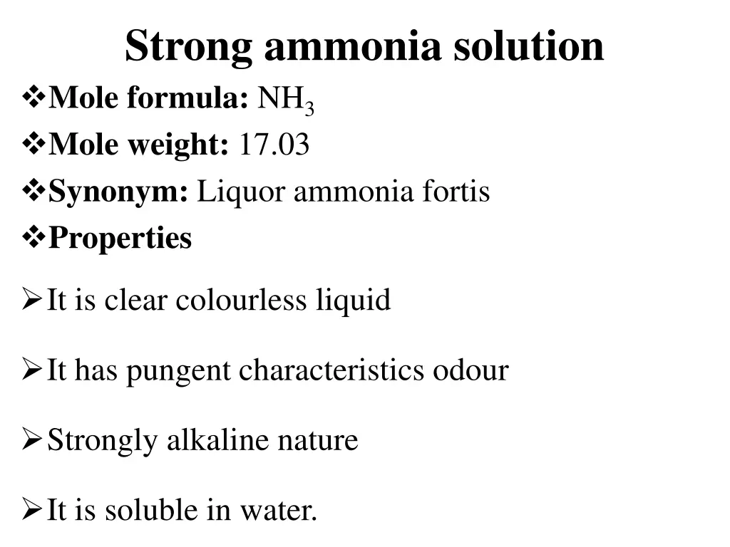 strong ammonia solution mole formula nh 3 mole