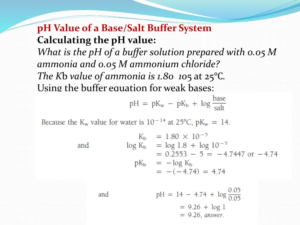 ph value of a base salt buffer system calculating