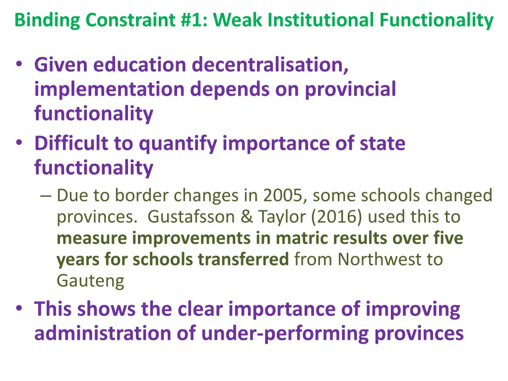 binding constraint 1 weak institutional