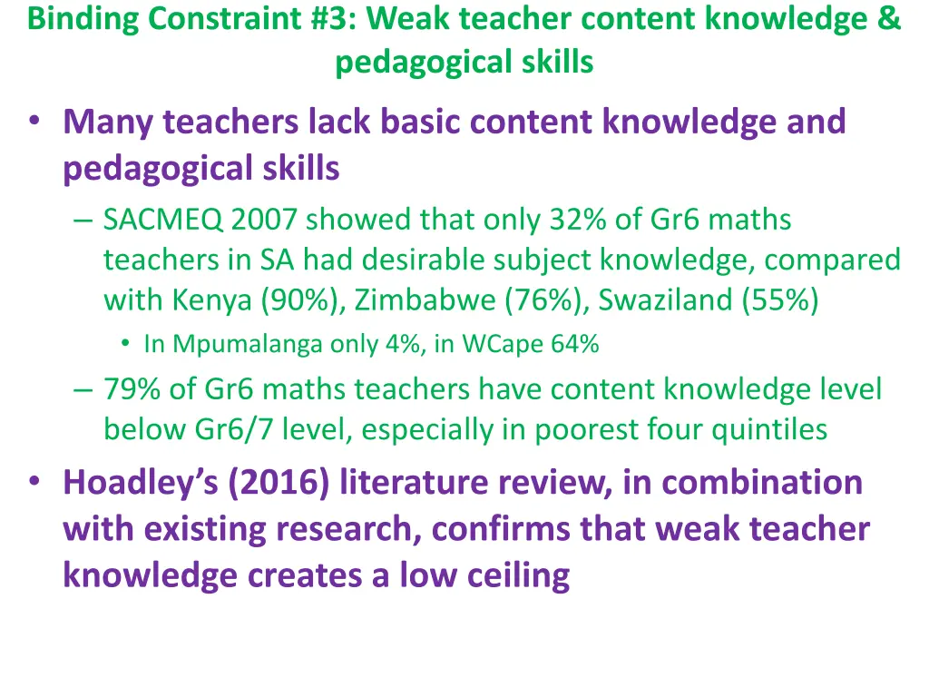 binding constraint 3 weak teacher content