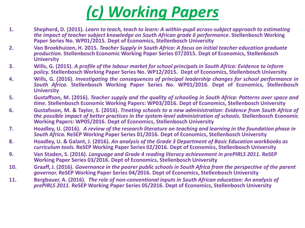 c working papers