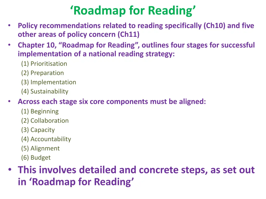 roadmap for reading policy recommendations