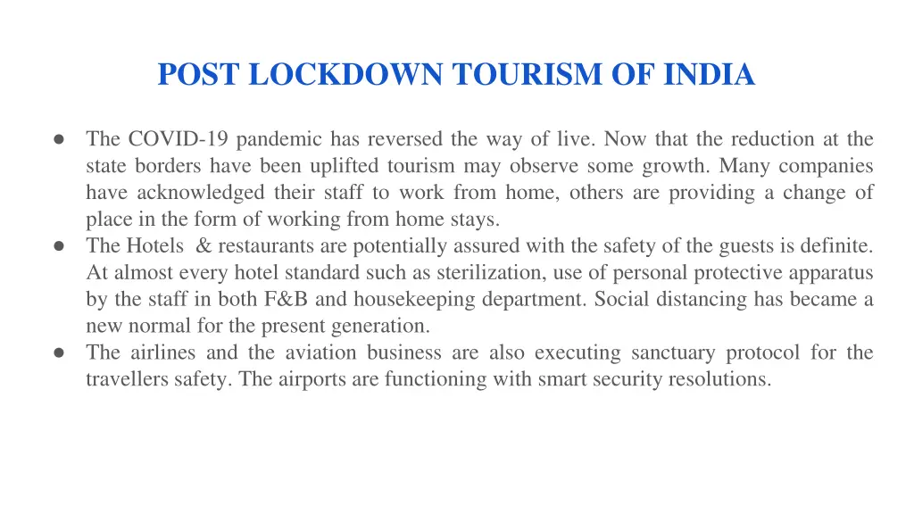 post lockdown tourism of india