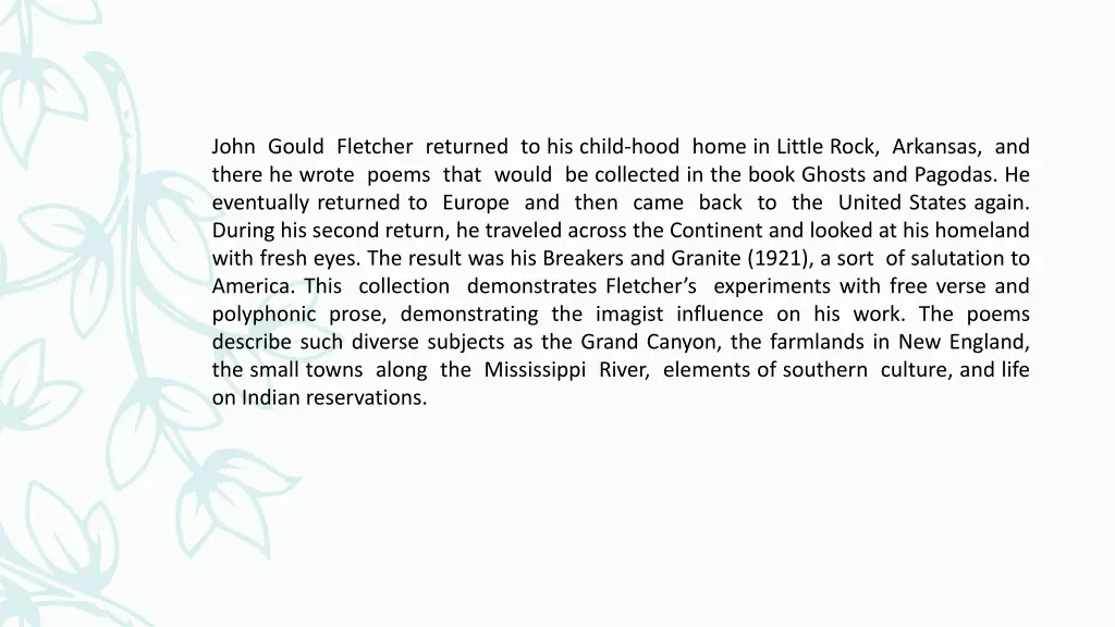 john gould fletcher returned to his child hood