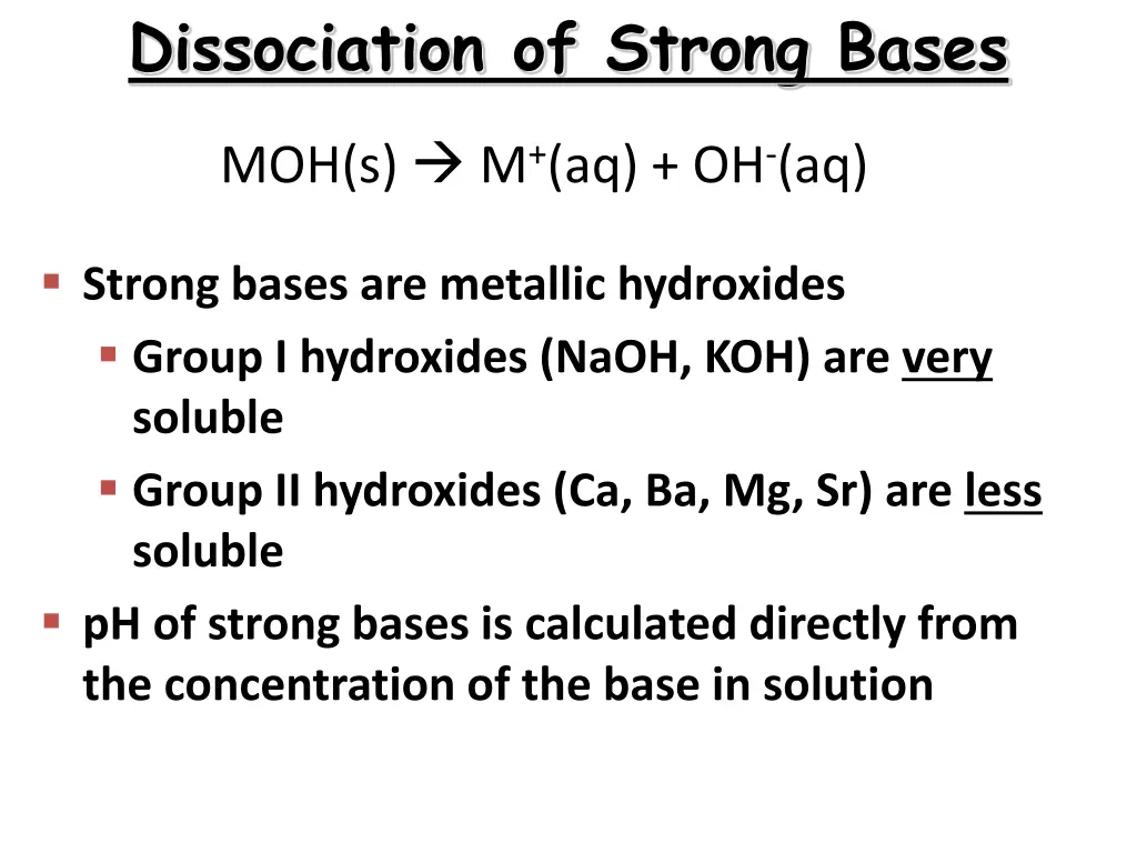 dissociation of strong bases