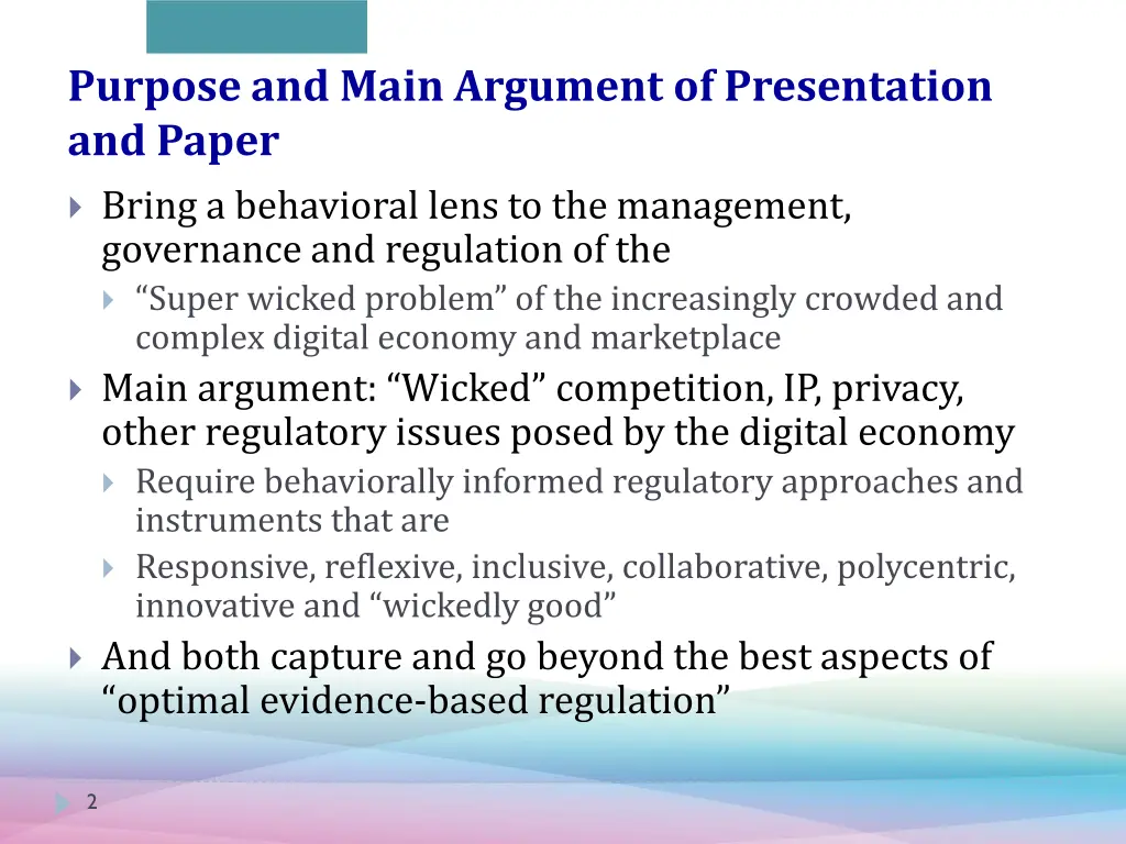 purpose and main argument of presentation