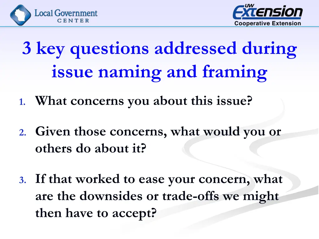 3 key questions addressed during issue naming