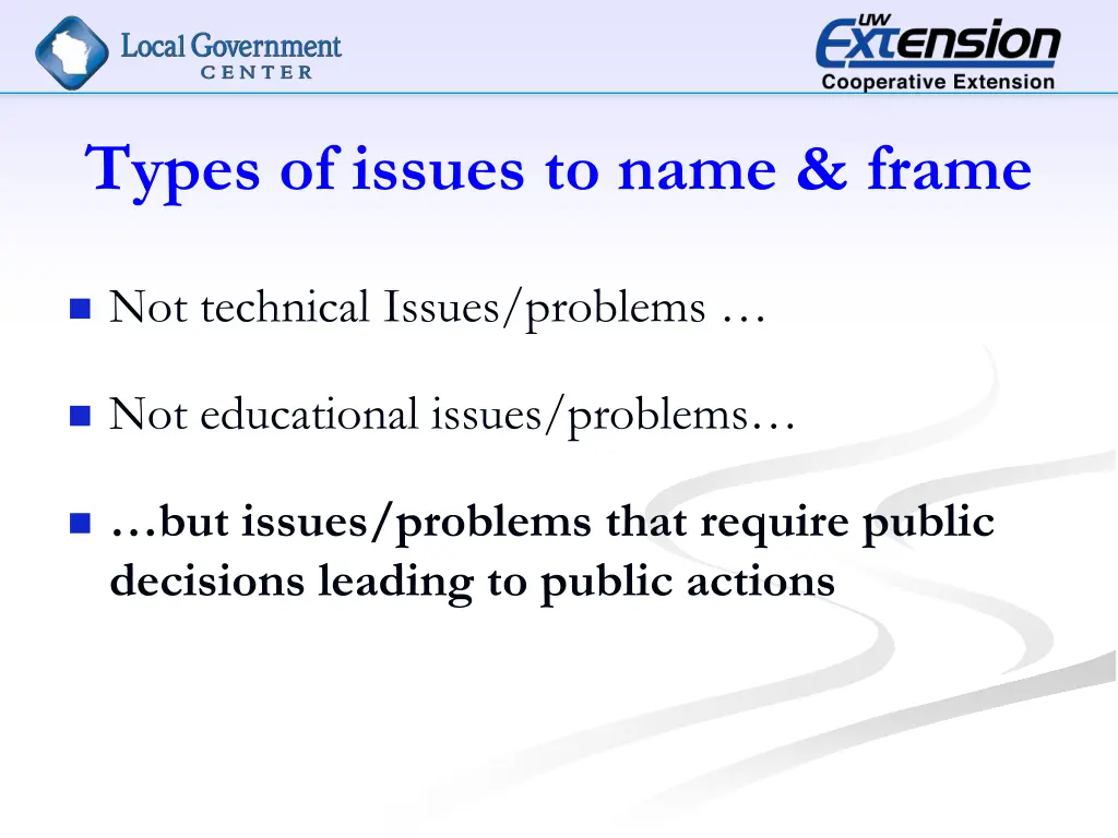 types of issues to name frame