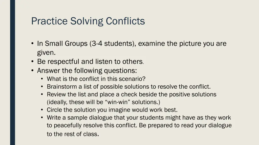 practice solving conflicts