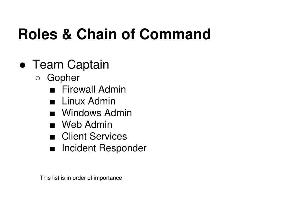 roles chain of command