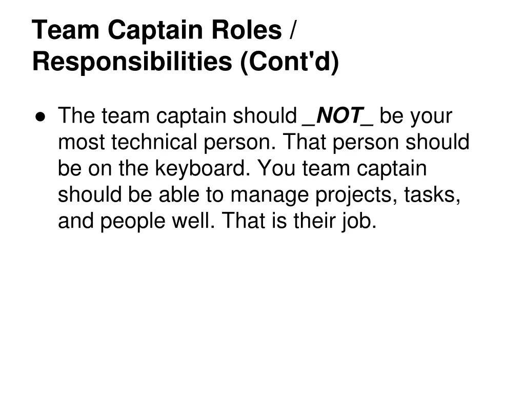 team captain roles responsibilities cont d 1