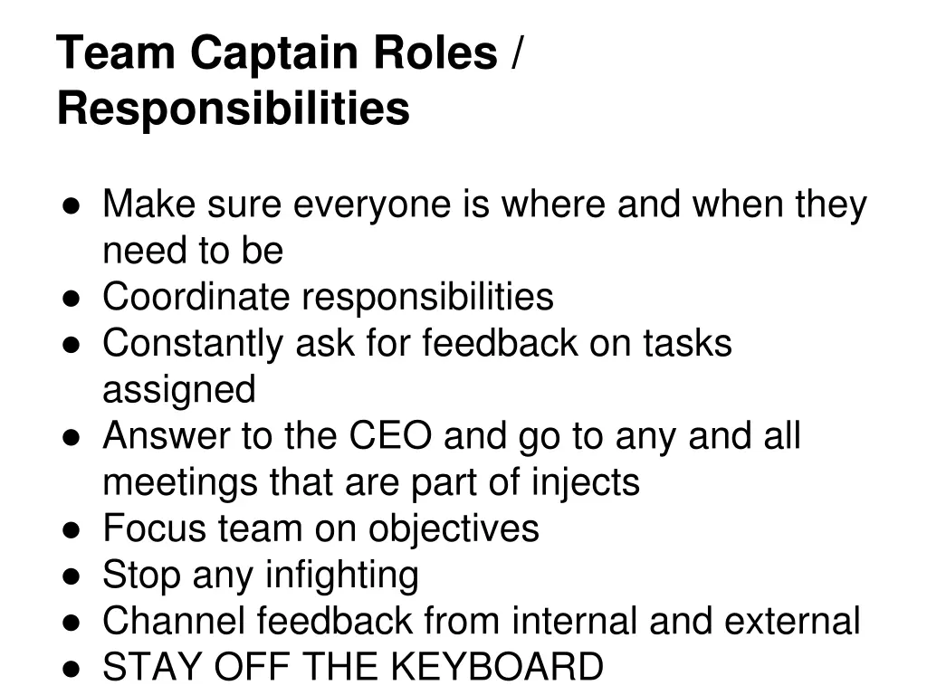 team captain roles responsibilities