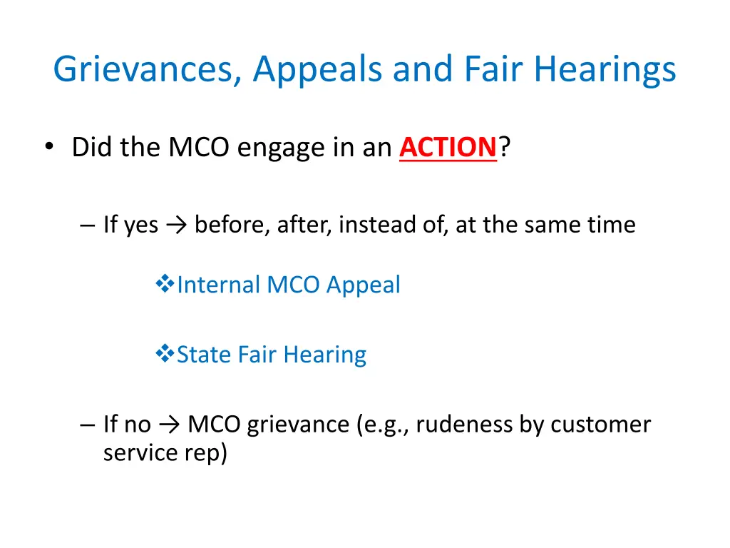 grievances appeals and fair hearings