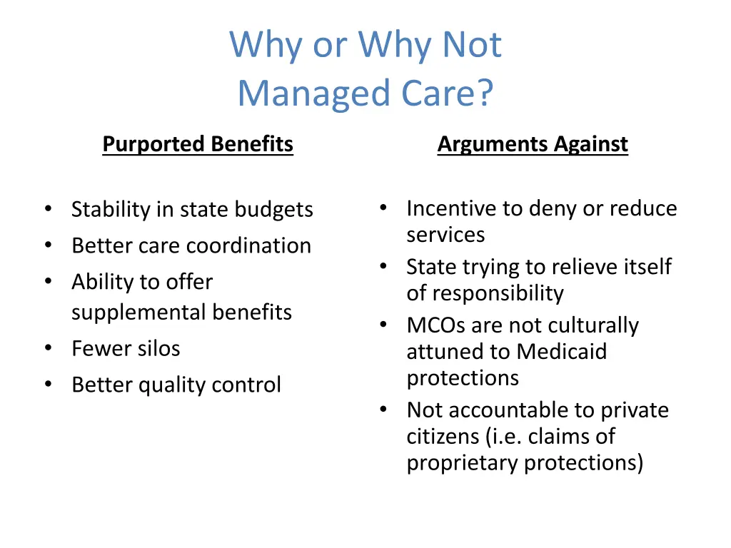 why or why not managed care