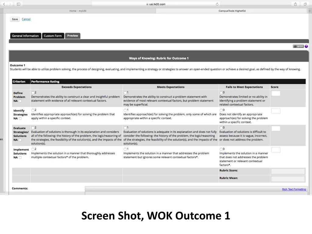 screen shot wok outcome 1