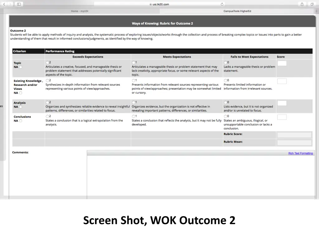 screen shot wok outcome 2