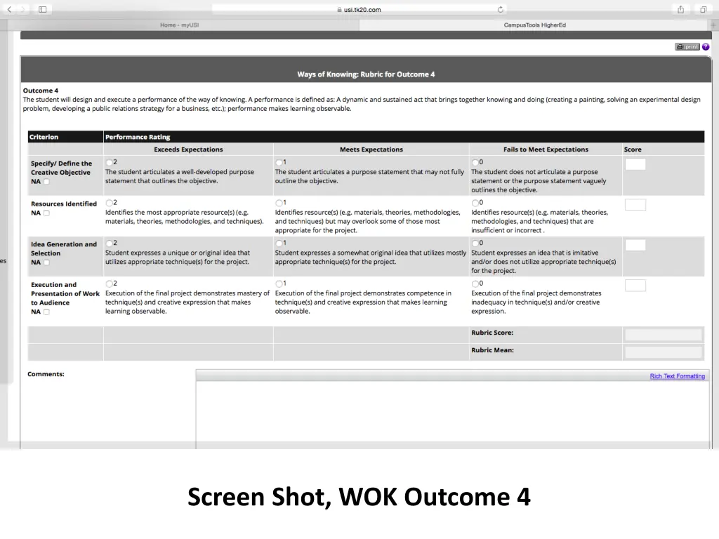 screen shot wok outcome 4