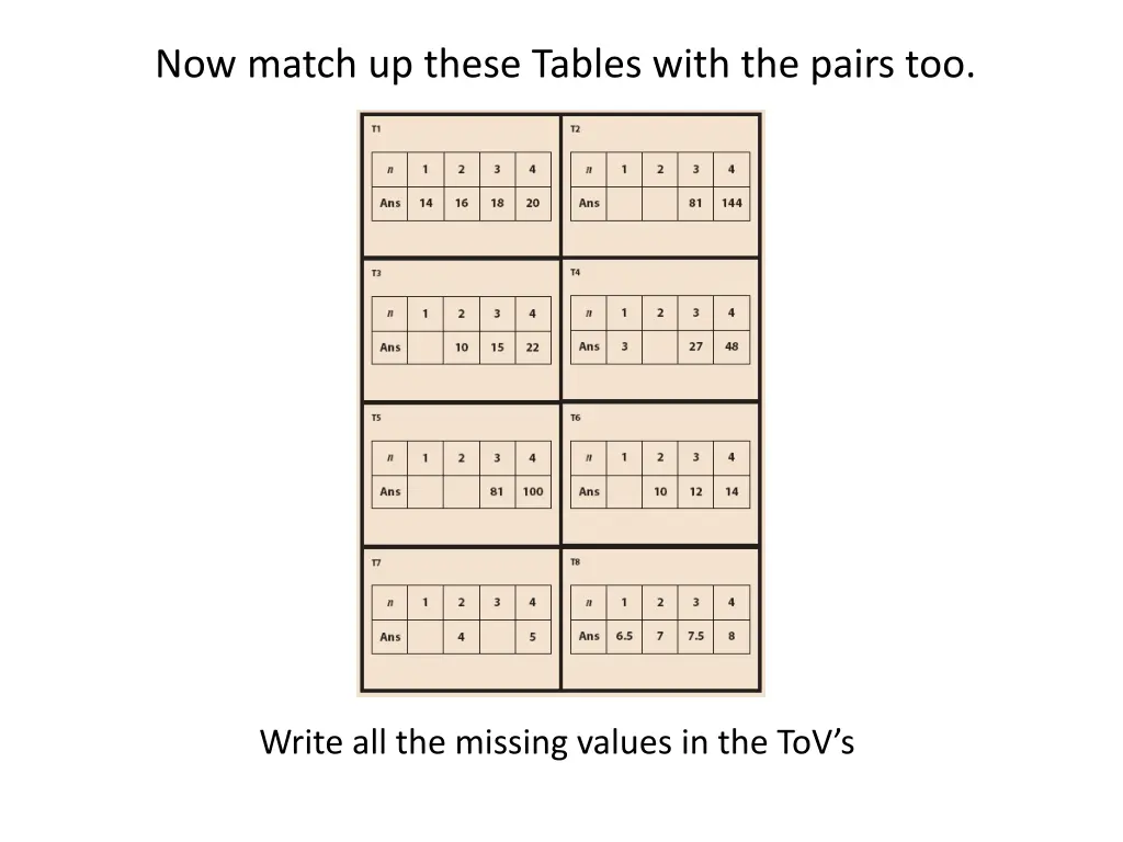 now match up these tables with the pairs too