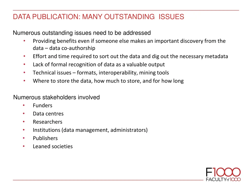 data publication many outstanding issues