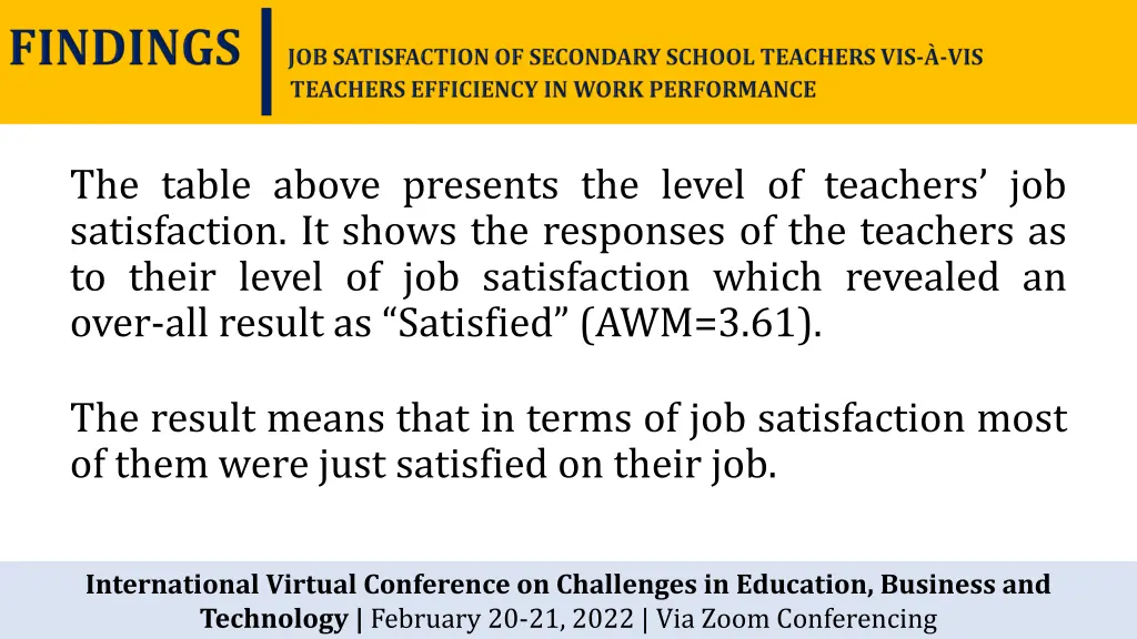 the table above presents the level of teachers