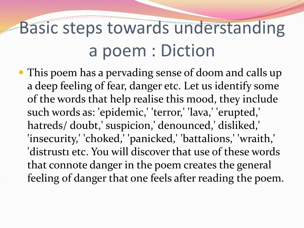 basic steps towards understanding a poem diction