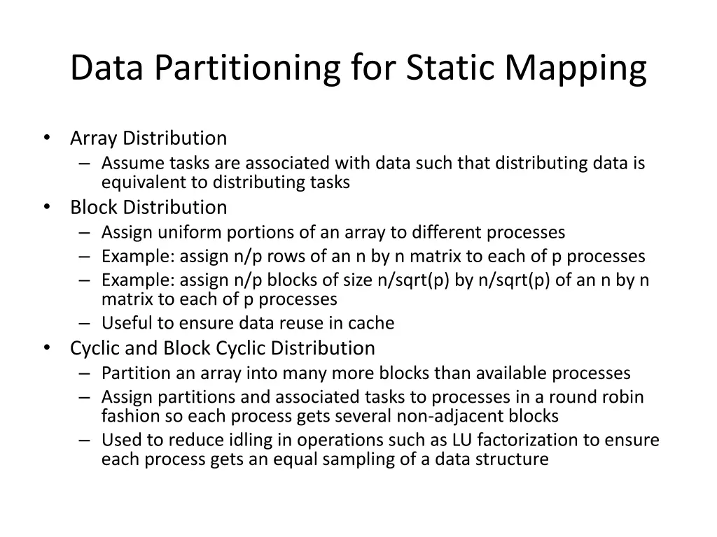 data partitioning for static mapping