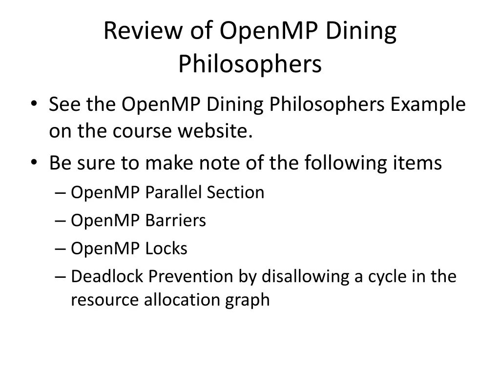 review of openmp dining philosophers