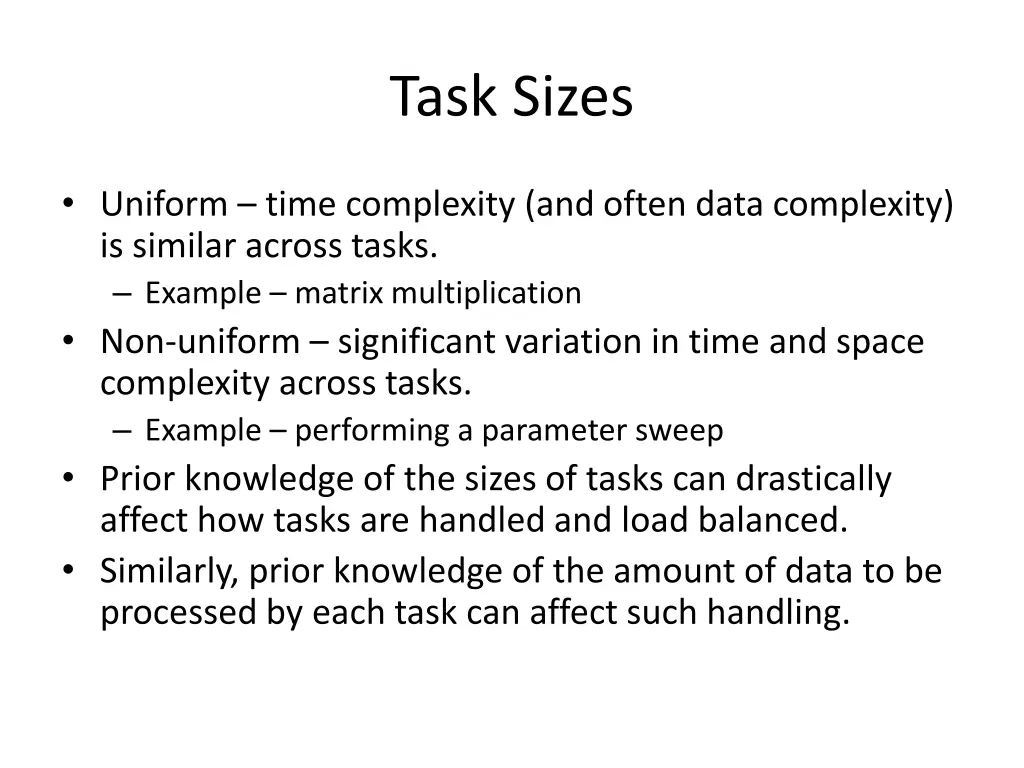 task sizes