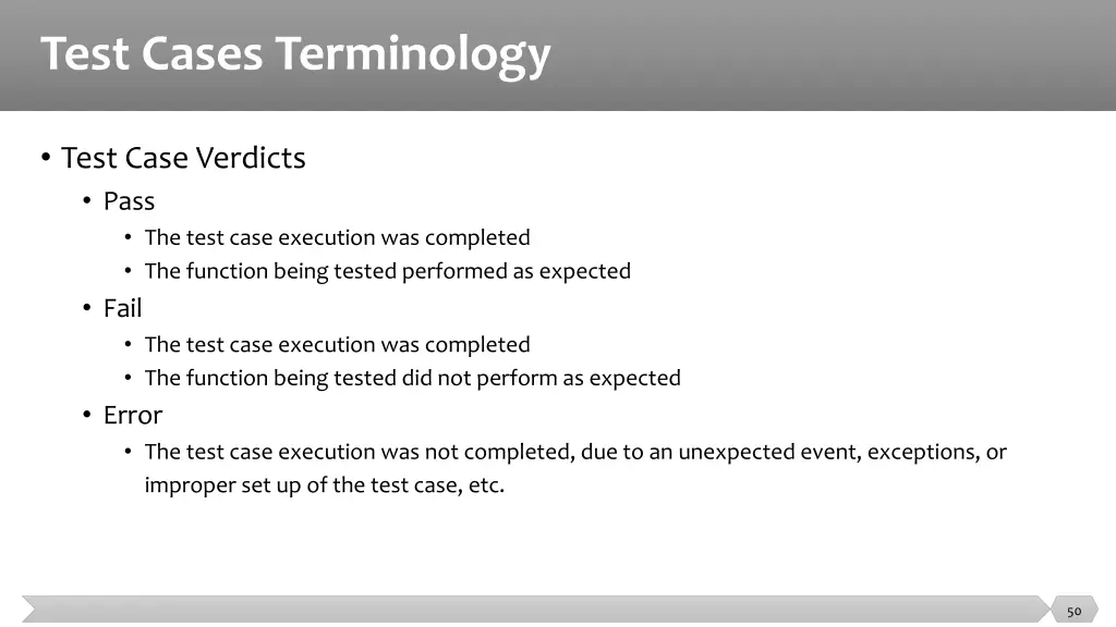 test cases terminology