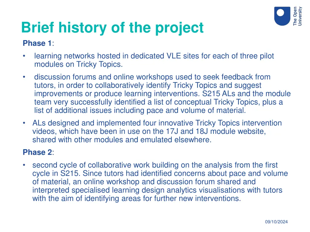 brief history of the project