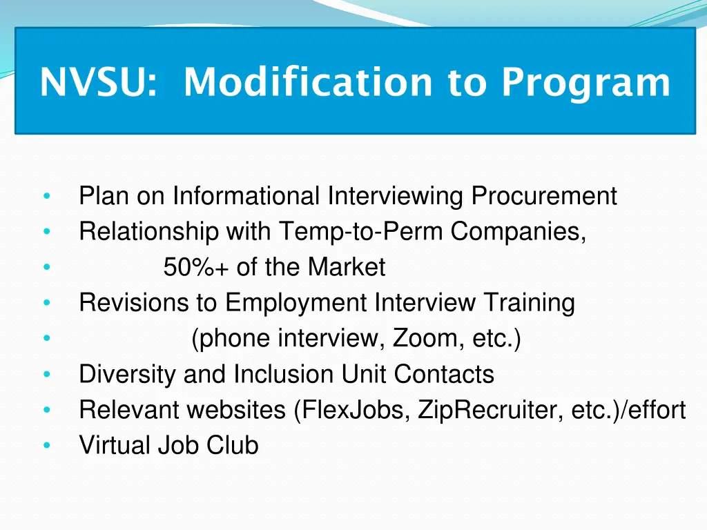 nvsu modification to program