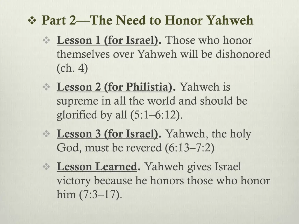 part 2 the need to honor yahweh lesson