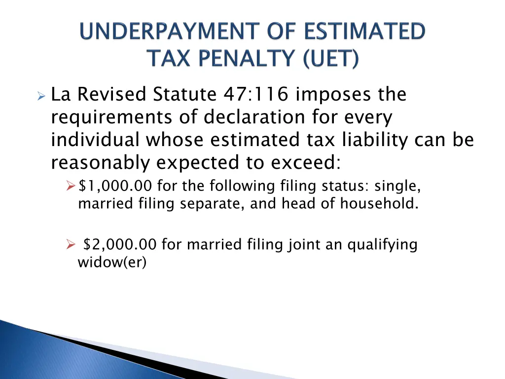 la revised statute 47 116 imposes