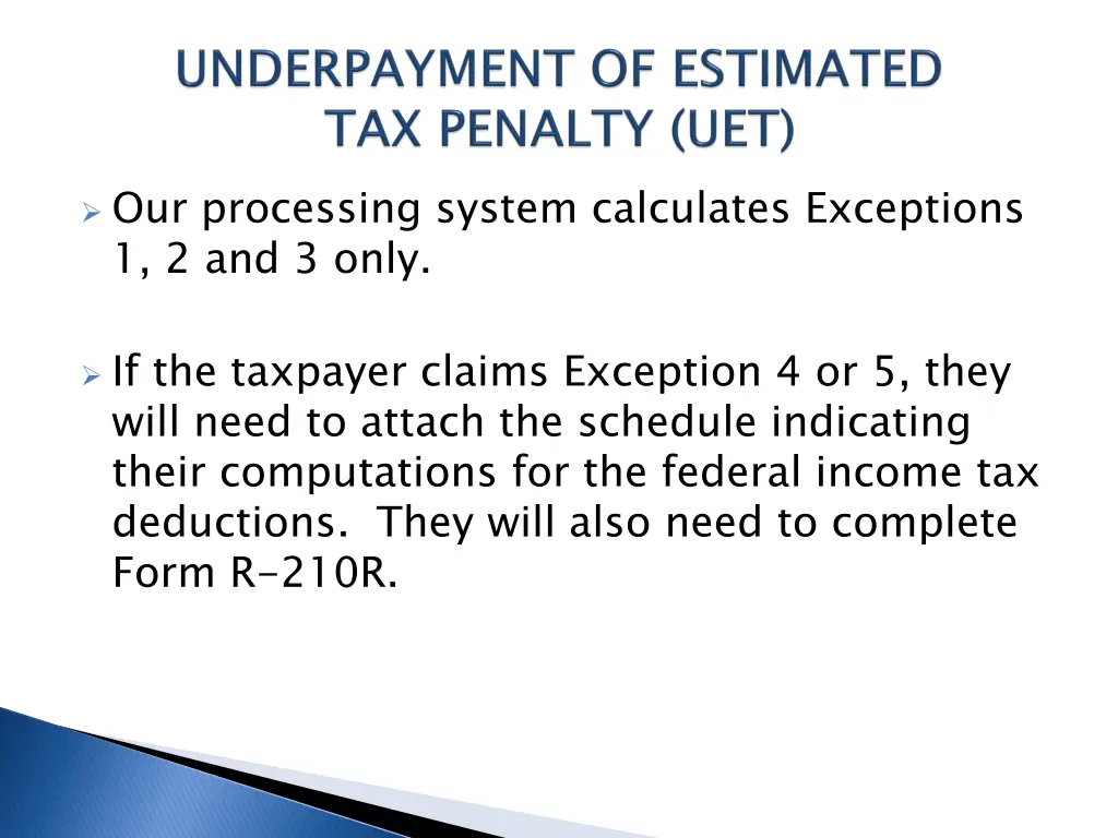 our processing system calculates exceptions