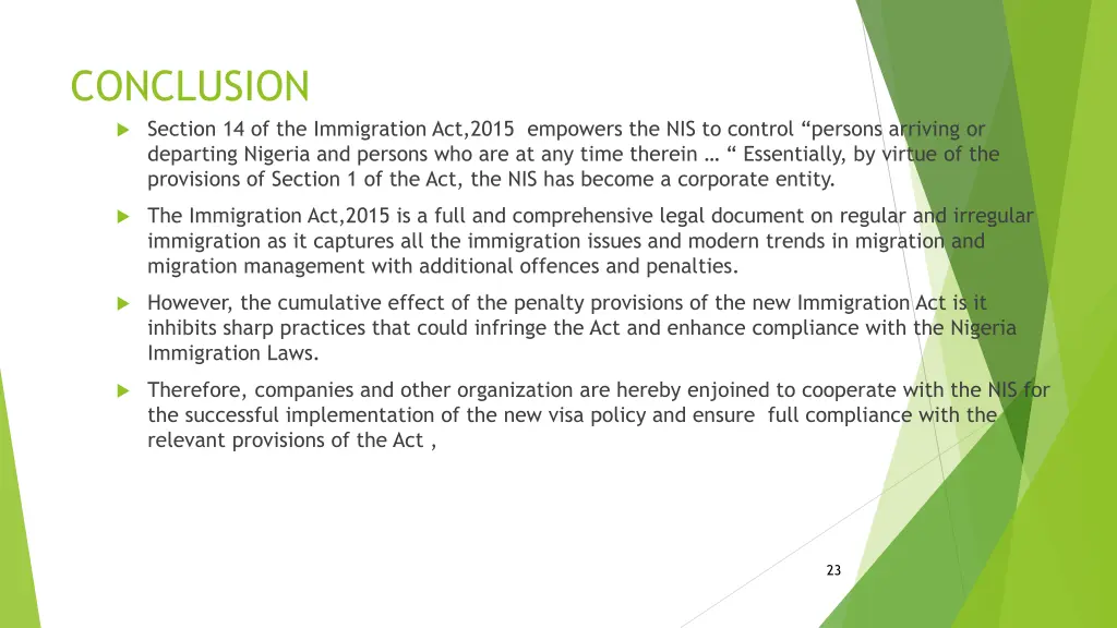 conclusion section 14 of the immigration act 2015