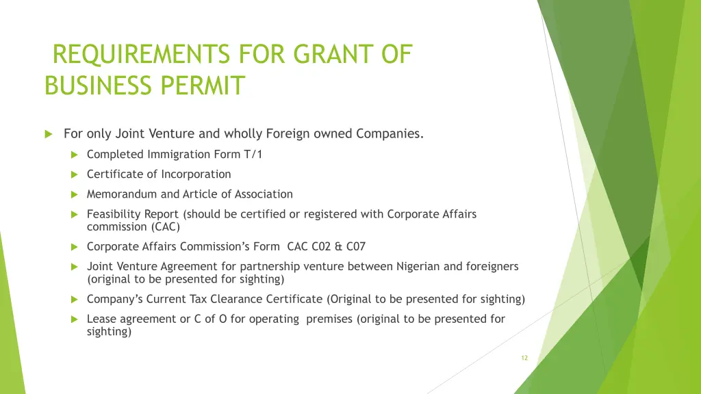 requirements for grant of business permit