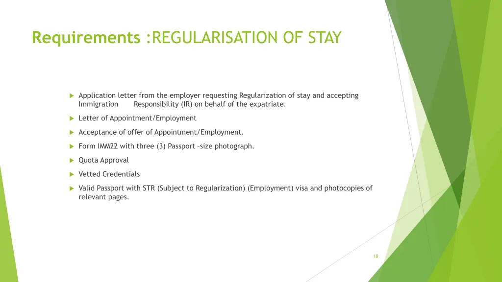 requirements regularisation of stay