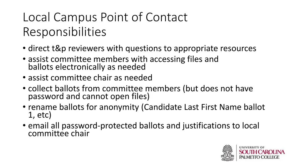 local campus point of contact responsibilities