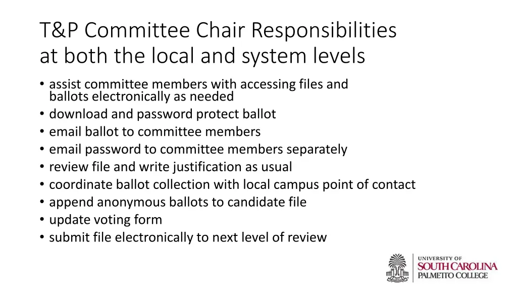 t p committee chair responsibilities at both