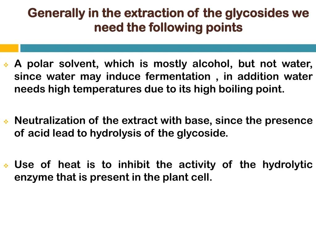 generally in the extraction of the glycosides