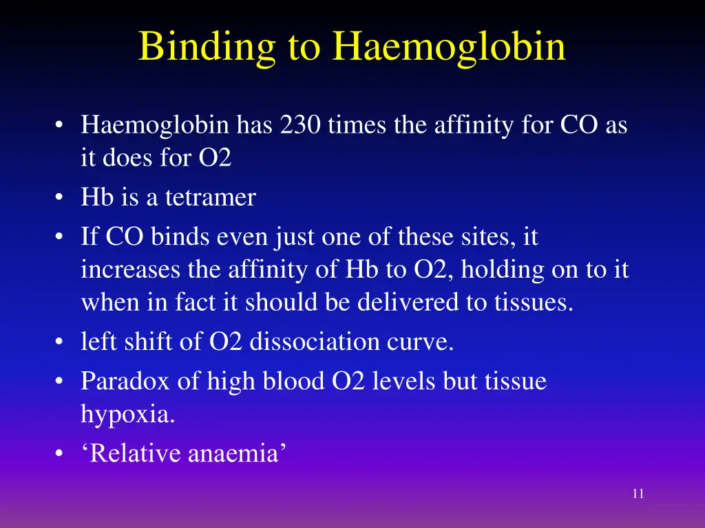 binding to haemoglobin