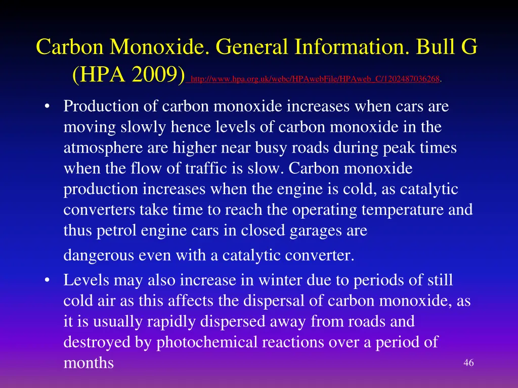 carbon monoxide general information bull