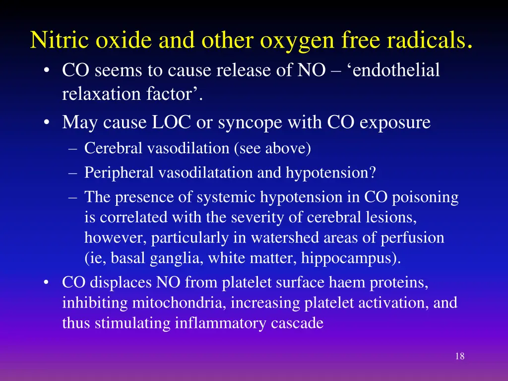 nitric oxide and other oxygen free radicals